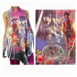 Vintage Western Cowgirl Horse Crochet Vest Medium